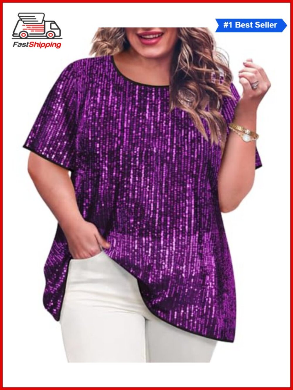 ✨ TIYOMI Sequin Tops for Women Crewneck Party Sparkly Slimming Tunics XL-5XL